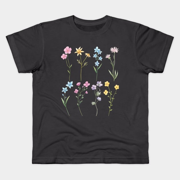 Watercolor Wildflowers, Boho Floral, Nature Lover Kids T-Shirt by ProPod